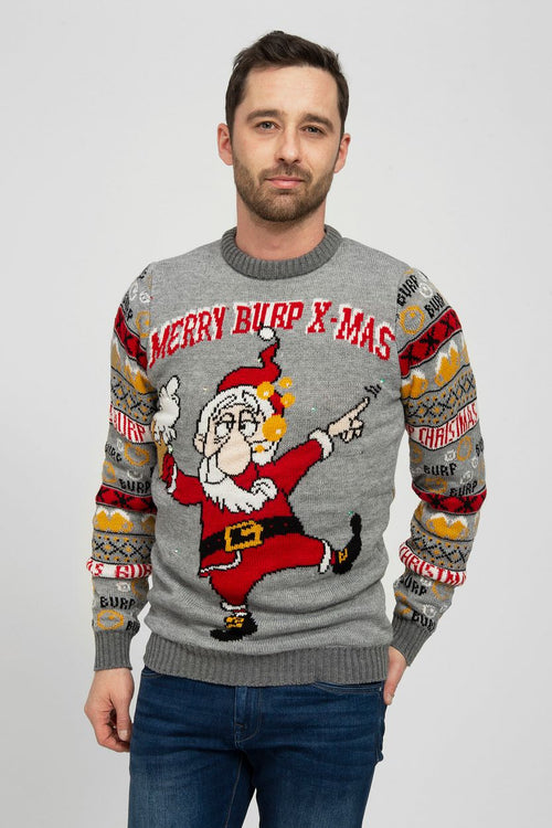 Kersttrui multicolour grijs lampjes