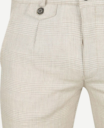 Chino linen blend ruiten beige