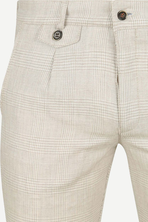Chino linen blend ruiten beige