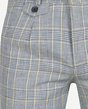 Chino linen blend ruiten blauw