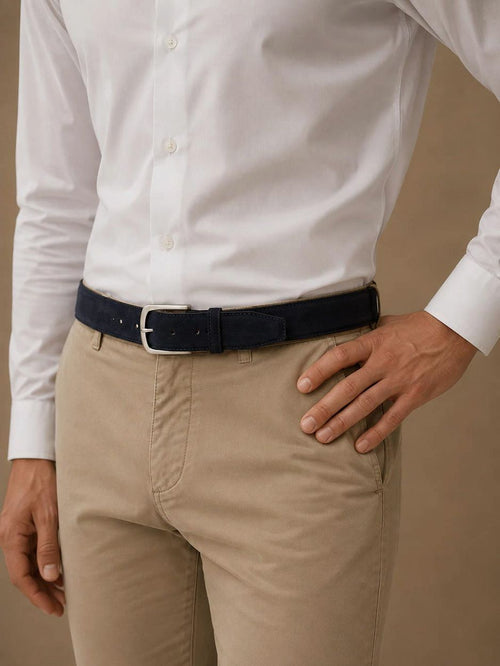 Riem suède leer donkerblauw