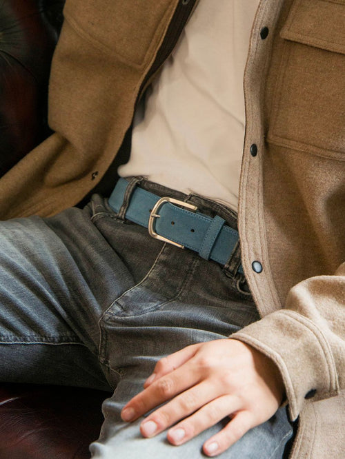 Riem suède leer blauw