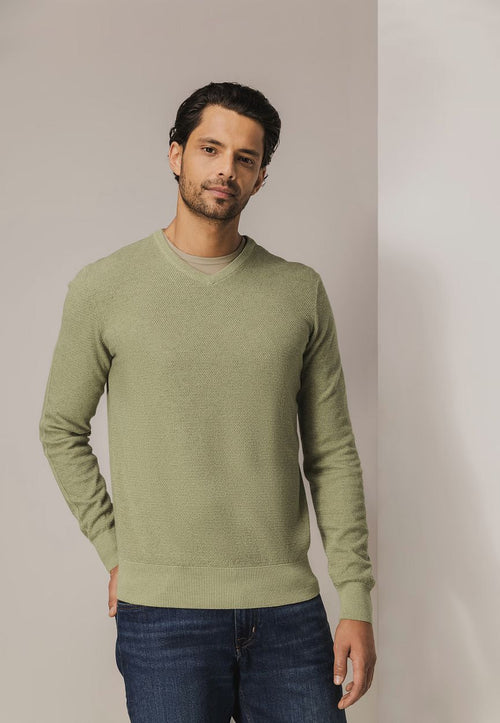 State of Art trui structure v-neck groen | Regular-fit