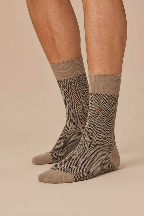 Airport herringstripe sok beige