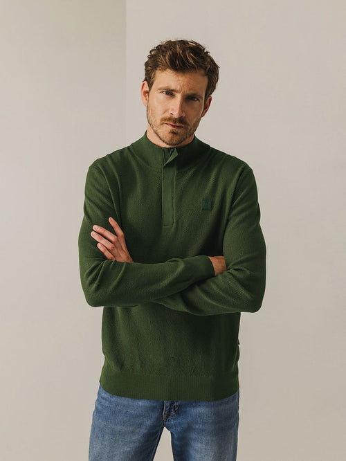 halve rits trui structuur donkergroen