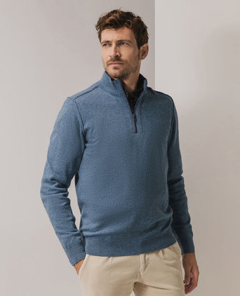 State of Art halve rits trui wool blend melange blauw | Regular-fit