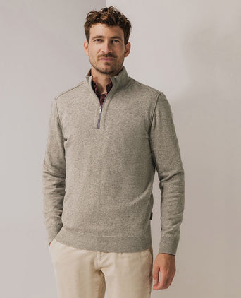 State of Art halve rits trui wool blend melange taupe | Regular-fit