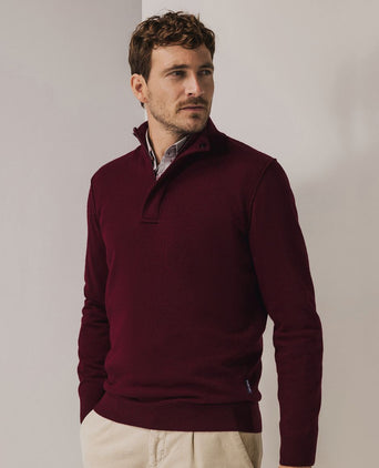 State of Art halve rits trui wool blend burgundy | Regular-fit