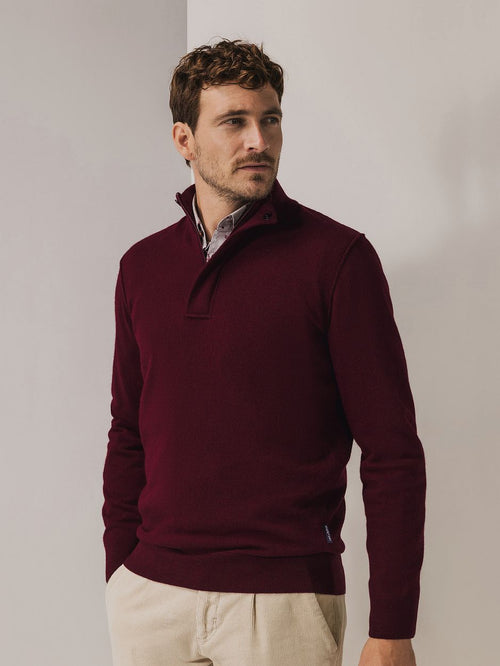 State of Art halve rits trui wool blend burgundy | Regular-fit