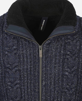 State of Art vest cable zip melange donkerblauw | Regular-fit