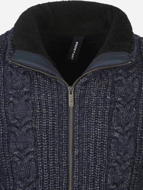 State of Art vest cable zip melange donkerblauw | Regular-fit