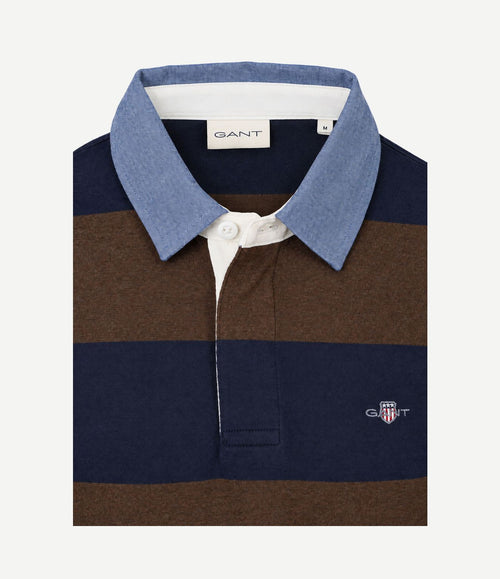 Rugger shield chambray polo streep donkerblauw bruin