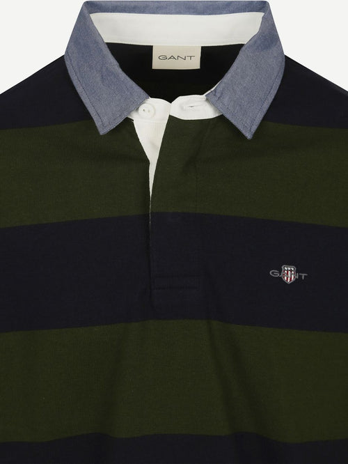 Gant heavy rugger shield longsleeve polo streep donkerblauw groen | Regular-fit