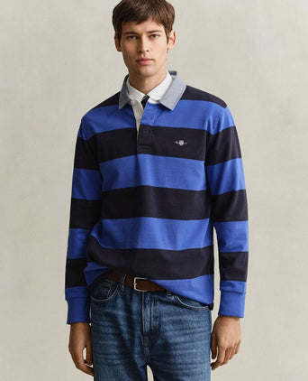 Heavy rugger shield polo streep donkerblauw royal blue