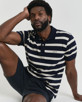 Poloshirt stripe donkerblauw wit