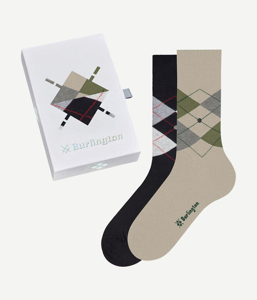 Gift box argyle (2-pack) ruiten zwart ecru