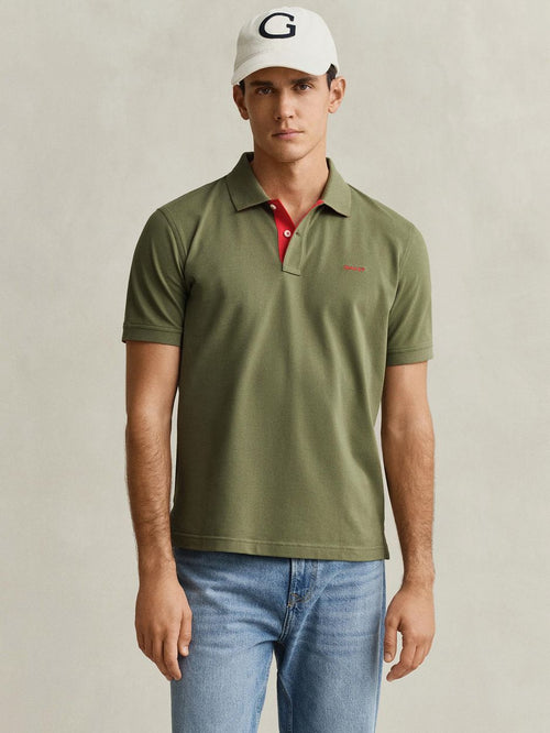Contrast piqué poloshirt herb groen
