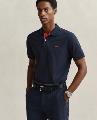 Contrast piqué poloshirt donkerblauw