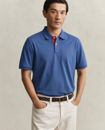 Contrast piqué poloshirt vintage blauw