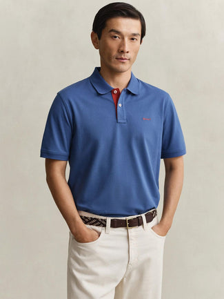 Contrast piqué poloshirt vintage blauw Contrast piqué poloshirt vintage blauw