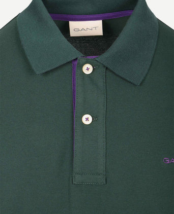 Longsleeve contrast piqué poloshirt tartan groen