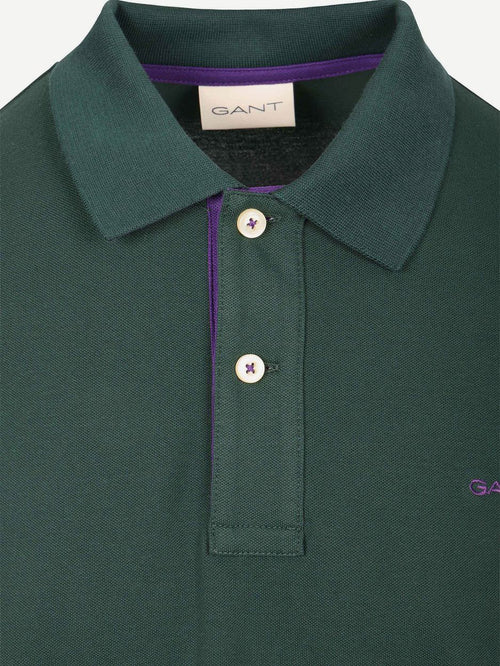 Longsleeve contrast piqué poloshirt tartan groen