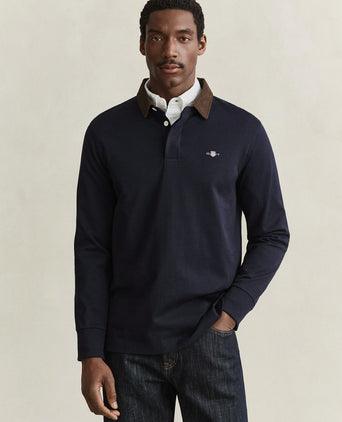 Rugger shield corduroy polo donkerblauw