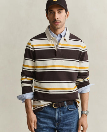 Rugger polo multi striped bruin geel