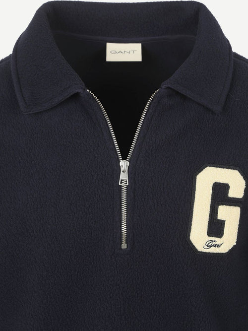 Gant halfzip trui fleece donkerblauw | Regular-fit