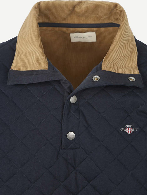 Gant quilted mocker pullover donkerblauw | Regular-fit