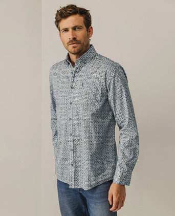 State of Art overhemd leafs blauw | Regular-fit
