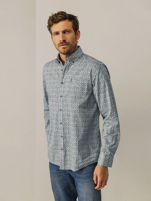State of Art overhemd leafs blauw | Regular-fit