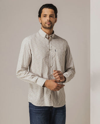 State of Art shirt poplin print beige | Regular-fit