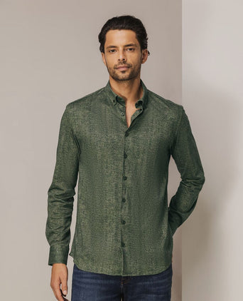 State of Art overhemd jersey herringbone groen | Regular-fit
