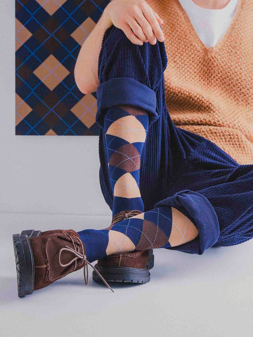 Burlington Edinburgh kniekousen wol donkerblauw
