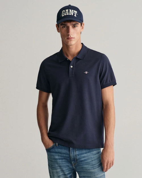 Shield piqué poloshirt donkerblauw