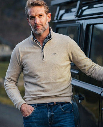 halve rits trui christopher melange sand