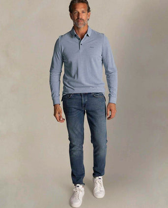 Longsleeve polo hamton piqué blauw