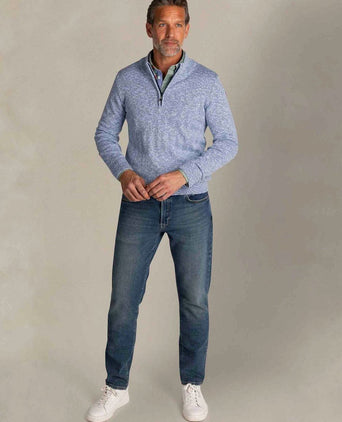 Trui halve rits thames milton slub blauw