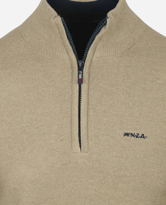 NZA halve rits trui christopher melange warm beige | Regular-fit