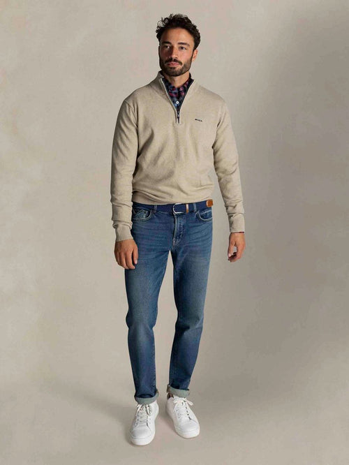 halve rits trui christopher melange warm beige