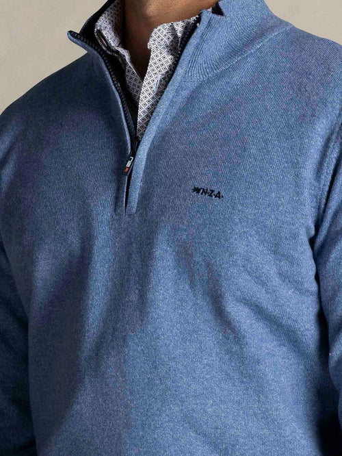 NZA halve rits trui christopher melange soft blue | Regular-fit