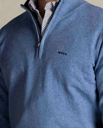 halve rits trui christopher melange soft blue