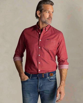 NZA shirt James twill melange rood | Regular-fit