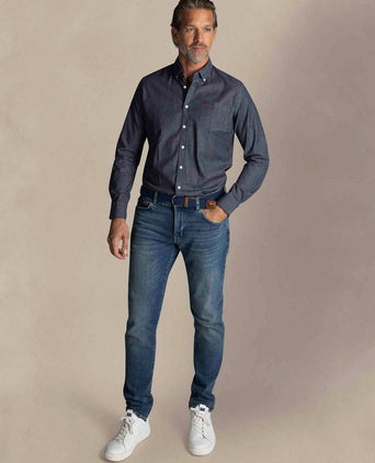 NZA shirt James twill melange donkerblauw | Regular-fit