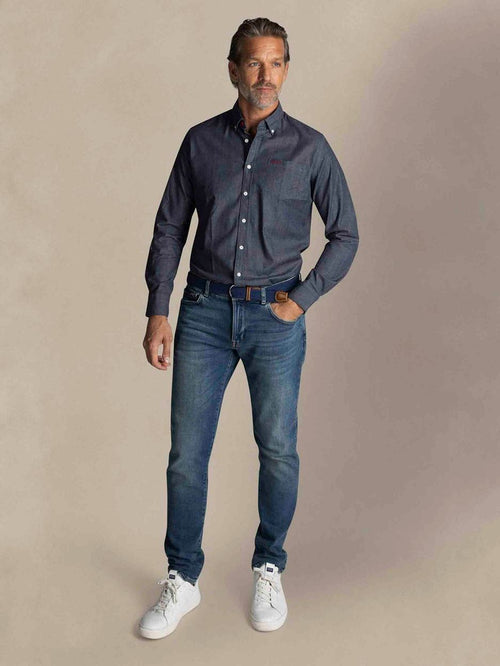 NZA shirt James twill melange donkerblauw | Regular-fit