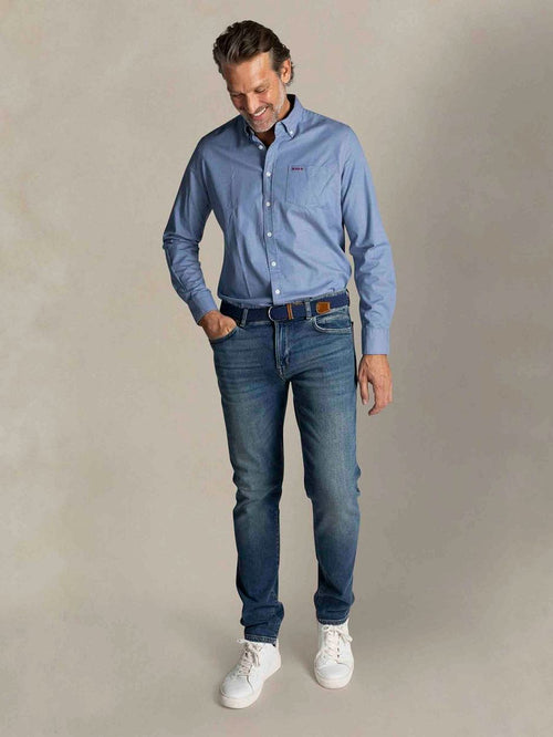 NZA shirt James twill melange blauw | Regular-fit