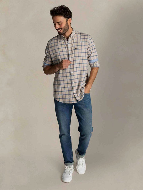 NZA shirt armando flanel ruit beige | Regular-fit