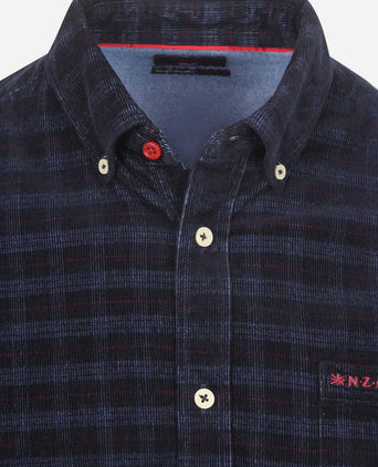 NZA shirt kauri corduroy ruit donkerblauw | Regular-fit