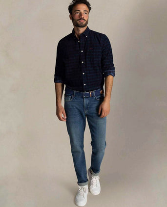 NZA shirt kauri corduroy ruit donkerblauw | Regular-fit